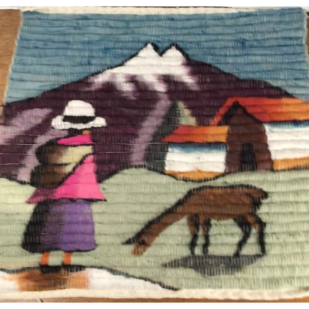 Peruvian Folk Art Hand Woven Coiled Wool Textile Wall Woven Hanging 17"X17”
